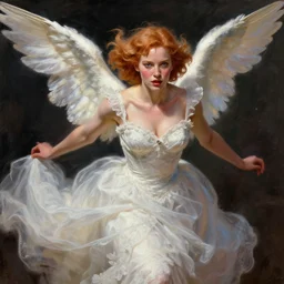 Angel, perfectly-centered-painting of young Christina Hendricks in Mad Men in a bride dress, sweaty, dynamic action pose, insane, intricate, highly detailed, digital painting, artstation, concept art, smooth, sharp focus, illustration, Unreal Engine 5, 8K, art by artgerm and greg rutkowski and alphonse mucha