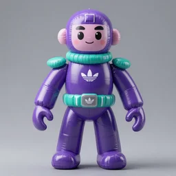 accurate detailed pvc inflatable purple & teal colored action figure god, full body, futuristic, concept art, character only, detailed art, adidas streetwear, figurine!!!, studio lighting, grey background, no shadow, trending on artstation, 4 k, sharp, highly - detailed, focus on face!!!