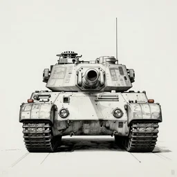 a cyberpunk armored t - 8 4 tank by mumford and peter doig and edward hopper, symmetrical, minimal, black ink, thick lines highly detailed, muted colours, overlaid with chinese adverts, 8 k