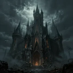 A eerie, dark and mysterious, impressive, amazing concept art digital CG painting of a Necromancers castle, trending on ArtStation, Unreal Engine