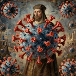 Medieval painting of coronavirus. Dramatic. High resolution. Highly detailed. Art station. 8k