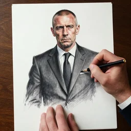 ryan giggs wearing a formal suit. old and tired. court sketch artist. pencil on paper.