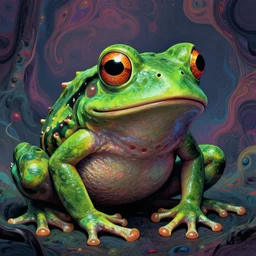 closeup of an adorable, eldritch frog abomination of unimaginable horror by h. r. giger and junji ito, speculative evolution, psychedelic illustration, op art