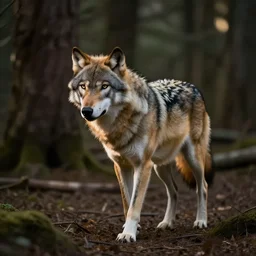 wolf with the head of Alex Jones running in the woods