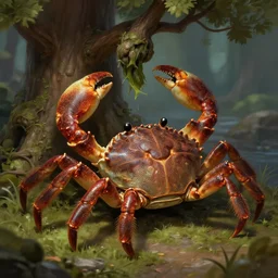 a crab picking up a tree, deep focus, d & d, fantasy, intricate, elegant, highly detailed, digital painting, artstation, concept art, matte, sharp focus, illustration, hearthstone, art by artgerm and greg rutkowski and alphonse mucha