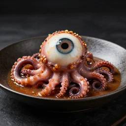 lovecraft's chunky eyeball and tentacle stew, michelin star restaurant, hdr studio lighting, award winning food photography, highly detailed