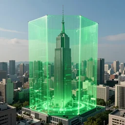 hd artificial green translucent energy shield above a city realistic