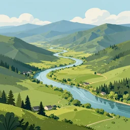 a beautiful landscape, rivers and mountains, illustration, digital art by laura price