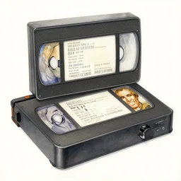 watercolor upper cranial vhs player by richard corben, bernie wrightson, ian miller, boris vallejo, & albrecht durer, fine art masterpiece baked at 3 0 0 f, matte painting, backlit dystopian lighting, photorealistic render, cinematic,