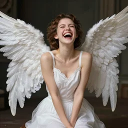 an angel laughing at a devils joke