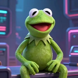 Kermit the Frog in a cyberpunk world, hyperdetailed, artstation, cgsociety, 8k