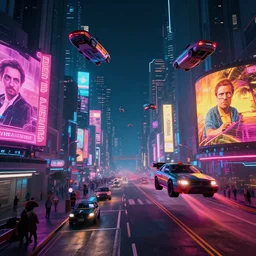 cyberpunk night street, flying!!! cars, neon billboards, hyper-realism, futurism!, future!!, 8k, sharp ages, hd, clear lines!!, hard shadows, ultra detailed, style of John Berkey, Norman Rockwell, Hans Thoma, Ivan Shishkin, Tyler Edlin, Thomas Kinkad