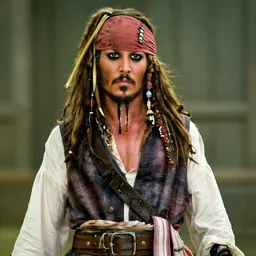 Bruce Campbell playing Jack Sparrow in Pirates of the Caribbean, film still, 4k