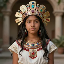 Realistic portrait of a teenage Aztec priestess, trending on ArtStation