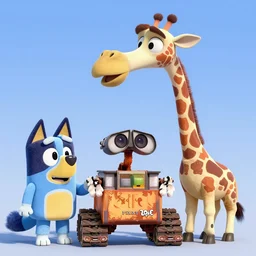 wall - e, sofie the giraffe, bluey, pixar award winning, unreal engine, trending on artstation 8 k
