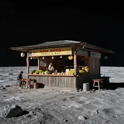 moon surface, a typical kerala tea shop on the moon, dramatic lighting, cinematic, establishing shot, extremely high detail, photorealistic, cinematic lighting, artstation, matte painting, simon stalenhag