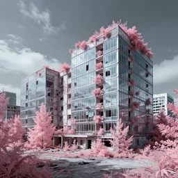 a beautiful photorealistic rendering of building industrial architecture city nature abandoned orphanage by carlo stanga, infrared extraterrestial evil made of glass reclaimed by nature sci - fi, archdaily, wallpaper, highly detailed, trending on artstation.