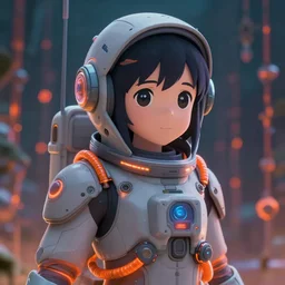 character concept of a girl wearing a futuristic grey astronaut suit with orange glowing liquid pipes. coherent face, cute button anime button eyes. vibrant colors, soft lighting, adventurous, atmospheric lighting, 8 k, octane render. by makoto shinkai, stanley artgerm lau, wlop, rossdraws, james jean, andrei riabovitchev, marc simonetti, krenz cushart, sakimichan, d & d trending on artstation, digital art.
