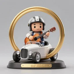 cute and funny, dad with a guitar, wearing a helmet, driving a hotrod, oversized enginee, ratfink style by ed roth, centered award winning watercolor pen illustration, isometric illustration by chihiro iwasaki, the artwork of r. crumb and his cheap suit, cult - classic - comic,