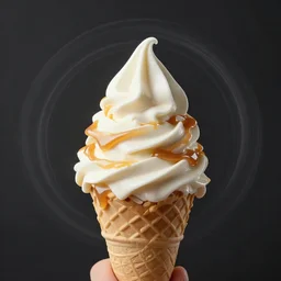 person comprised of ice cream cones and vanilla ice cream caramel swirl conglomerate, centrifugal forces, dark dream valley backdrop, intricate detail, greg rutkowski, rule of thirds, octane render, trending on artstation, 6 k