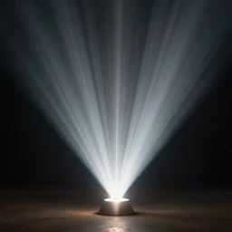 a sideways cone with rays of light being emitted from the bottom of the cone