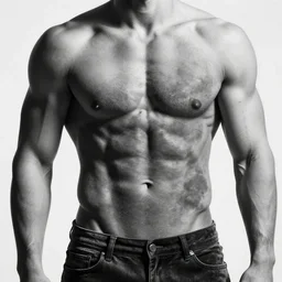 muscular man showing off but his abdominal muscles are covered in velvet, hd, black and white photography,