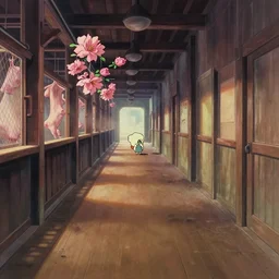 a wholesome animation key shot of a cute empty slaughterhouse walkway, studio ghibli, pixar and disney animation, sharp, rendered in gouache painting, anime gouache key art by greg rutkowski, bloom, dramatic, dynamic lighting