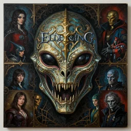 Elden Ring and StarCraft themed painting of alien symmetrical breathing armor face mask pattern concept, intricate artwork by H.R. Giger, Johnatan Wayshak, Zdizslaw Beksinski, Ayami Kojima, Amano, Karol Bak, Greg Hildebrandt, and Mark Brooks, Neo-Gothic, gothic, rich deep colors, art by Takato Yamamoto, masterpiece, face by Artgerm, very coherent artwork, cinematic, hyper realism, high detail, octane render, unreal engine, 8k, High contrast, golden ratio, trending on cgsociety