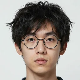 portrait of a young man, black hair, chaotic hair, rounded glasses, detailed, hyperrealistic, realistic, symmetrical, close up, by artgerm, by wlop, by alena aenami, by anato finnstark, by john harris, by ross tran, by andreas rocha