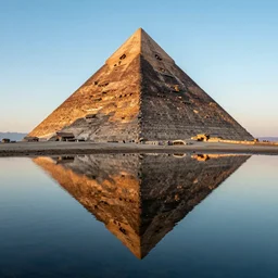 Upside Down pyramid Reflecting off of water in the style Ansel Adams
