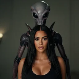 photo still full pov of a kim kardashian with a alien facehugger over her face, cinematic full shot.