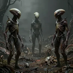ultra realist muted colors horror photo of a dimly lit alien landscape, very intricate details, focus, full frame image, high contrast, cgi render, artwork by tooth wu and wlop and beeple and greg rutkowski, award winning