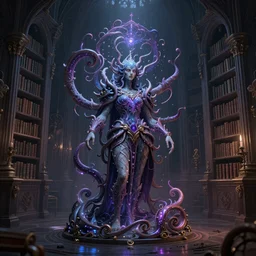 fantasycore, eldritch, psychic, elemental masterpiece 8k resolution Behance HD scrollwork magic conduits zBrush Central contest winner, cel-shaded gothic demented library pastiche by Dan Witz