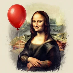surrealism grunge cartoon portrait sketch of natalie portman with a wide smile and a red balloon by - michael karcz, loony toons style, mona lisa style, horror theme, detailed, elegant, intricate