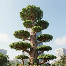 matte painting of a giant!! cat tree the size of a sky scraper