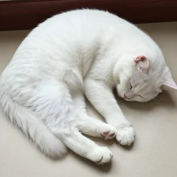 white cat sleeping, fluffy, high detail, full body