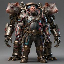an intricately detailed ultra - realistic unreal engine 5 rendering of a full body front pose portrait of steampunk cyberpunk neon - bordered heavyset cyborg viktor orban with a futuristic giant rat robot, concept art, intricate details, eerie, highly detailed, photorealistic, octane render, 8 k uhd art by kilian eng