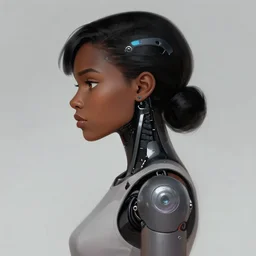 a digital painting of a black female android with futuristic hair, side portrait, a comic book panel by Craig Thompson, behance contest winner, afrofuturism, marvel comics, official art, artstation hq