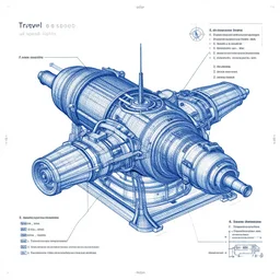 blueprint of a machine to travel at speed lights, info detailed, details and instructions in english