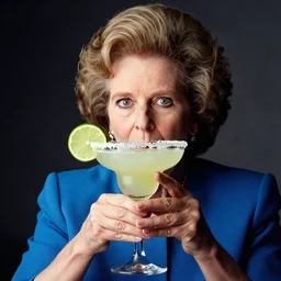 margaret thatcher made out of a margarita cocktail, hyper realistic, highly detailed, dramatic lighting, food photography, funny