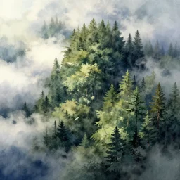 cloud forest, dramatic lighting, high quality watercolors, award winning, trending on artstation