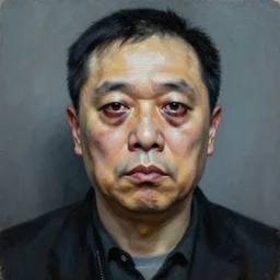 ascii art, hyperrealism oil painting, portrait scary ai weiwei style zdzislaw beksinski