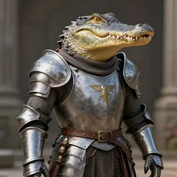 alligator wearing a medieval suit of armor, candid photography, highly detailed, 8 k uhd, unreal engine 5, character concept