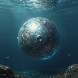 metal sphere underwater in the lake of an alien planet, digital art, detailed, artgerm, artstation, deviant art, by kim keever