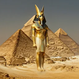 pyramids of giza, thoth the egyptian god floating above beautifully, fantasy, dramatic, intricate, elegant, highly detailed, digital painting, artstation, concept art, smooth, sharp focus, illustration, art by Gustave Dore, octane render