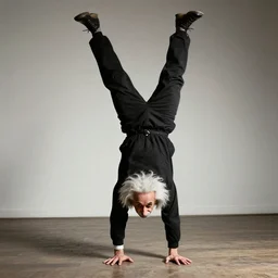 albert einstein doing a handstand