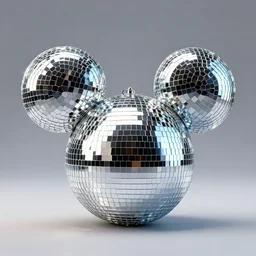 octane render of Mickey Mouse ears made of disco balls, studio lighting, product shot —H 896 —C 8.0 —n 9 —i —s 150