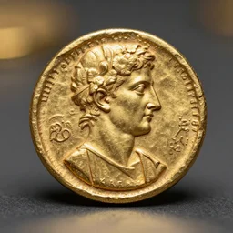 an ancient roman gold coin with the mason symbol, close up photo, ultra realistic, studio photo, bokeh, 4 k, hd, centered