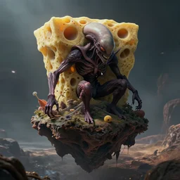 detailed hyper realistic alien sentient sponge demigod which looks deeply intimidating, menacing alien sponge organism, floating island on a barren exoplanet, beautiful dramatic moody lighting, cinematic atmosphere, by Jean Giraud, Alex Grey, Zdzislaw Beksiński, Dan Mumford, Patiphan Sottiwilaiphong, Yintion J - Jiang Geping