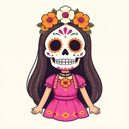 Illustration of a sugar skull day of the dead girl, art by Eddie Mendoza